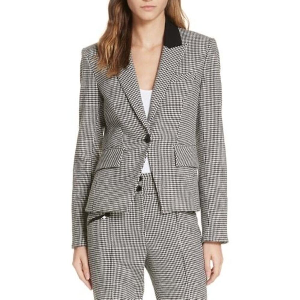 Veronica Beard Airlie Dickey Jacket Black White Houndstooth Preppy Blazer Size 4